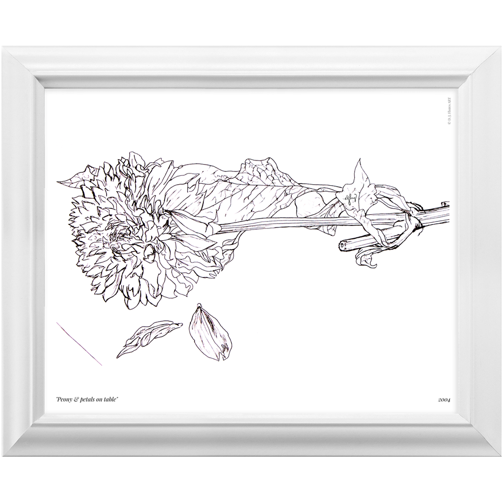 "Peony & Petals on table" Framed Print