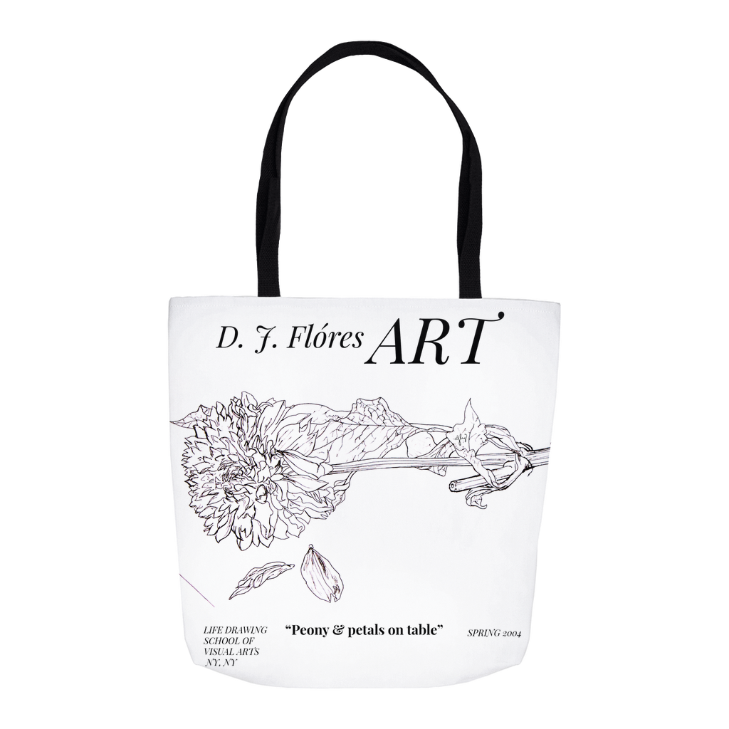 Art School Collection Tote Bags | "Peony & petals on table" Vintage Poster